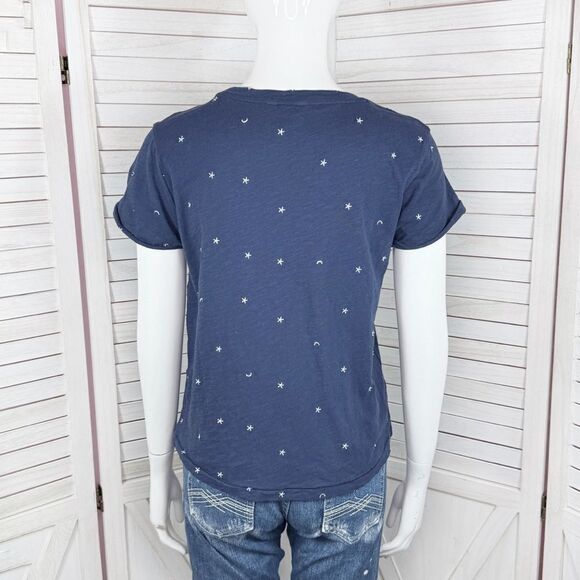 Lucky Brand Embroidered Stars & Moons Slub Tee Blue Silver Small - Picture 5 of 11